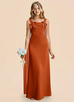 Azazie Chelsea Junior Burnt Orange Sheath Pleated Stretch Satin Dress image4