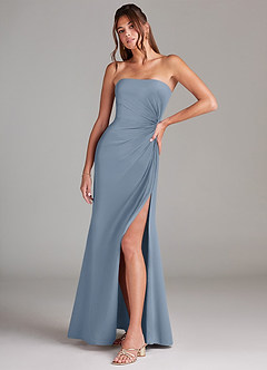 Azazie Aliani Jurken voor bruidsmeisjes Converteerbaar Jurk van Chiffon met Kolom Strapless Stoffig Blauw image4