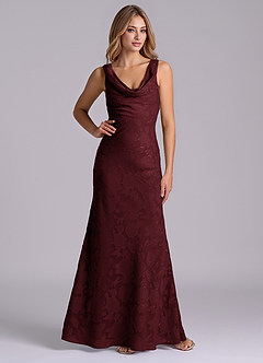 Azazie Rylina Final Sale Cabernet Mermaid Floral Burnout Dress image4