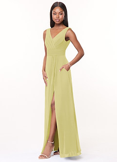 Azazie Karina Bridesmaid Dresses Lemon Sorbet A-Line Pleated Chiffon Dress image3