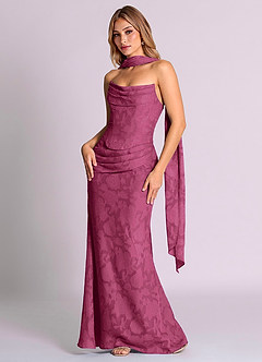 Azazie Sorrel Bridesmaid Dresses Mulberry Mermaid Corset Floral Burnout Convertible Dress image3