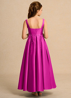 Azazie Mochi Girl Flower Girl Dresses Fuchsia Ball-Gown Pleated Matte Satin Dress image2