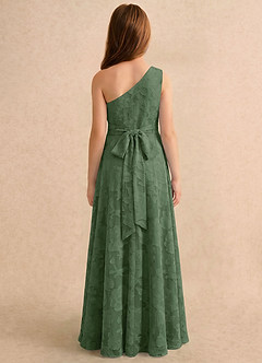 Azazie Pudles Girls Formal Robe Demoiselle D'honneur Fillette Robe Trapèze en Blumen-Burnout Asymétrique Eucalyptus image2