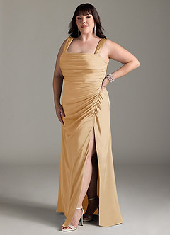 Azazie Jesaphine Brautjungfernkleider Etui Schleifen Stretch-Satin Kleid Gold image11