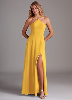 Azazie Bailey Bridesmaid Dresses Marigold A-Line Halter Side Slit Chiffon Dress image5