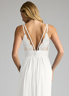 Azazie Maren Allure Brudepigekjoler En streg V-hals blonde Chiffon Gulv-længde Kjole image2