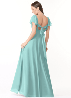 Azazie Syenna Brautjungfernkleider A-Linie Gestreift Chiffon Kleid Aqua image2