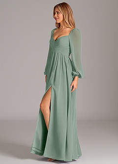 Azazie Bailee Suknie dla druhen Linia A Długi rękaw Szyfon Do ziemi Sukienka image3