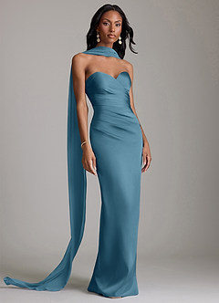 Azazie Sonora Suknie dla druhen Osłona Bez ramiączek Satyna elastyczna Do ziemi Sukienka image9