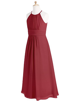 Azazie Bonnie Junior Pomegranate A-Line Pleated Chiffon Dress image7