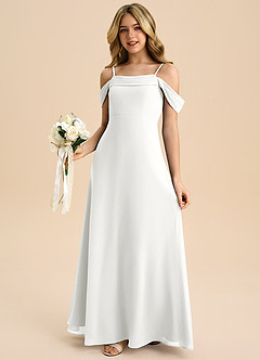 Azazie Anselie Junior White A-Line Off the Shoulder Chiffon Dress image4