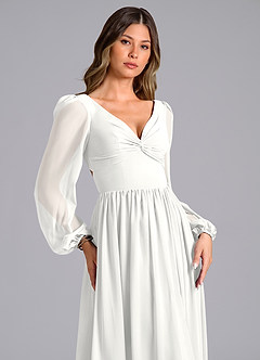 Azazie Teri Bridesmaid Dresses White A-Line Long Sleeve Chiffon Dress image5