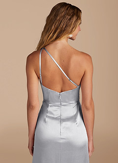 Azazie Mika Abiti da Damigella Abito Tubino in Raso Metallizzato Monospalla Argento image2