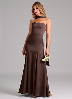 Azazie Shiloh Vestidos de damas de honor Vestido de Ganache de Satén Elástico de Corte Sirena Convertible con Sin tirantes image6