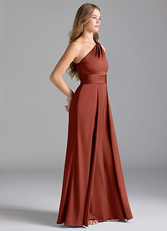 Azazie Dallas Bridesmaid Dresses Terracotta A-Line One Shoulder Stretch Satin Dress image4