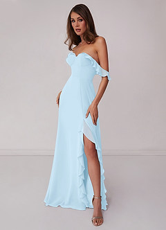 Barbie ♥ Azazie Bridesmaid Dresses Sky Blue A-Line Off the Shoulder Chiffon Convertible Dress image4