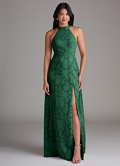 Azazie Clarice Jurken voor bruidsmeisjes Jurk van Bloemen Burn-out met A-Lijn Zijsplit Donkergroen image4