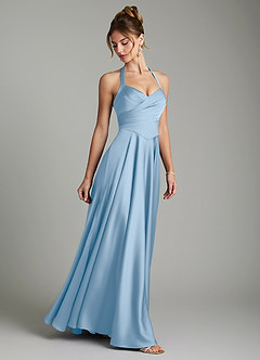 Azazie Tenaya Robes de demoiselle d'honneur Robe Trapèze en Satin extensible Décolleté en cœur Poudre Bleue image6