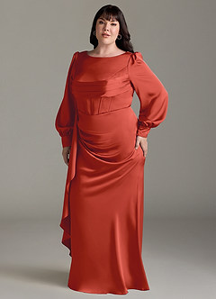 Azazie Raye Brautjungfernkleider Meerjungfrau-Linie Langarm Stretch-Satin Kleid Rost image10