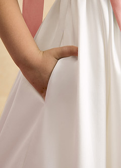 Azazie Stacie Flower Girl Dresses Ivory Rosette A-Line Bow Matte Satin Dress image6