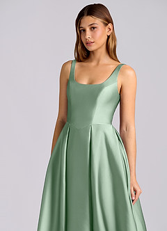 Azazie Amalie Bridesmaid Dresses Agave A-Line Pleated Stretch Satin Dress image6