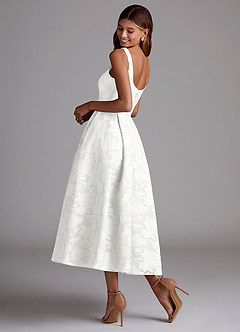 Azazie Amalie Bridesmaid Dresses White A-Line Pleated Floral Burnout Dress image2