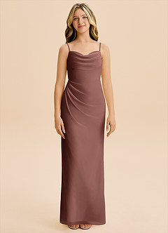 Azazie Mai Junior Vestido de Expresado de Gasa de Corte Recto con Plisado image3