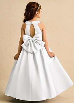 Azazie Daisies Flower Girl Dresses White Ball-Gown Bow Matte Satin Dress image7