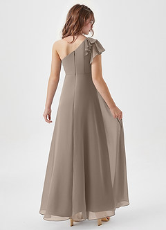 Azazie Arabella Junior Robe Trapèze en Mousseline de soie Rayé Taupe image2