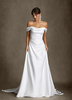 Azazie Brittney Hochzeitskleider A-Linie Schulterfrei Stretch-Satin Kleid Diamantweiß image7