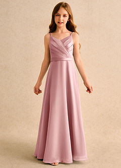 Azazie Umina Girls Formal Flower Girl Dresses Dusty Rose A-Line Pleated Matte Satin Dress image6