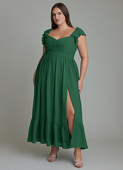 Azazie Anaya Brautjungfernkleider A-Linie Herzausschnitt Chiffon Kleid Dunkelgrün image8
