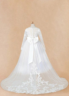 Azazie Elodie Flower Girl Dresses Ivory Lavender Ball-Gown Lace Dress image13