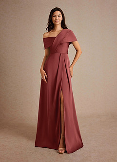 Azazie Milton vestidos de madre de la novia Vestido Terracota de Satén Elástico de Corte en A con Plisado image5