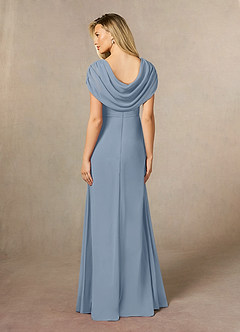 Azazie Mary Mère de la mariée Robes Robe Trapèze en Mousseline de soie Fente Latérale Bleu Poussiéreux image3