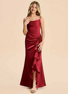Azazie Rosalia Junior Scarlet Sheath Pleated Stretch Satin Dress image5