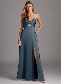 Azazie Jenna Bridesmaid Dresses Twilight A-Line Pleated Stretch Satin Dress image2