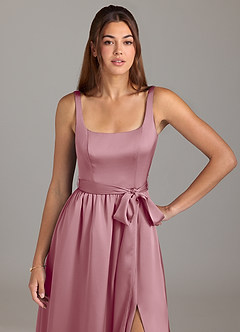 Azazie Elliott Bridesmaid Dresses Vintage Mauve A-Line with Pockets Stretch Satin Dress image2