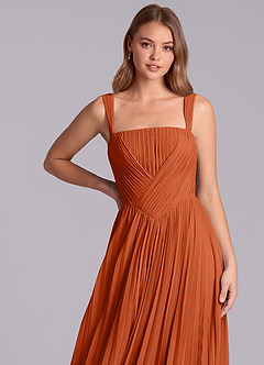 Azazie Mina Vestidos de madrinha de casamento Vestido Laranja Queimada de Chiffon de Linha A com Plissado image2