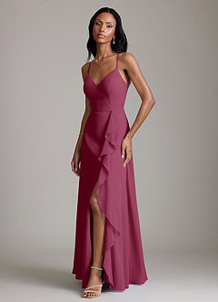 Azazie Naeem Bridesmaid Dresses Mulberry A-Line V-Neck Ruffle Chiffon Dress image5
