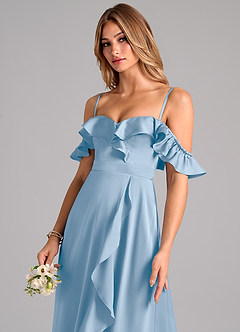 Azazie Lyra Brudtärnklänningar Klänning av A-Linje i Stretch Satin Off the shoulder Puderblå Konvertibel image7