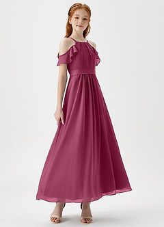 Azazie Chaya Junior Mulberry A-Line Off the Shoulder Chiffon Dress image6