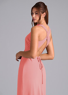 Azazie Evadne Bridesmaid Dresses Coral A-Line Pleated Chiffon Dress image8