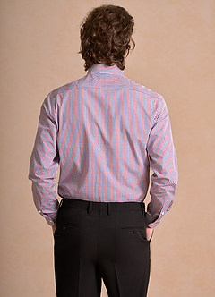 front Aiden Blue Red Contrast 100% Cotton Non-Iron Striped Dress Shirt