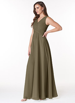 Azazie Flora Brautjungfernkleider A-Linie Plissee Chiffon Kleid Weidengrün image3