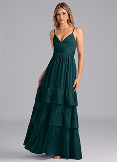 Azazie Nathalia Bridesmaid Dresses Pine A-Line Pleated Stretch Satin Dress image5