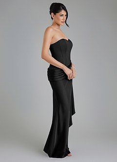 Azazie Draya At-home Try On Dresses Black Mermaid Strapless Stretch Satin Dress image5