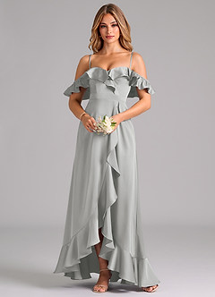 Azazie Lyra Bridesmaid Dresses Silver A-Line Off the Shoulder Stretch Satin Convertible Dress image5