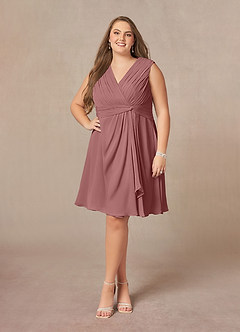 Azazie Theron Mother of the Bride Dresses Desert Rose A-Line V-Neck Pleated Chiffon Dress image6
