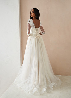 Azazie Sandoval Wedding Dresses Diamond White Champagne A-Line Lace Tulle Dress image2